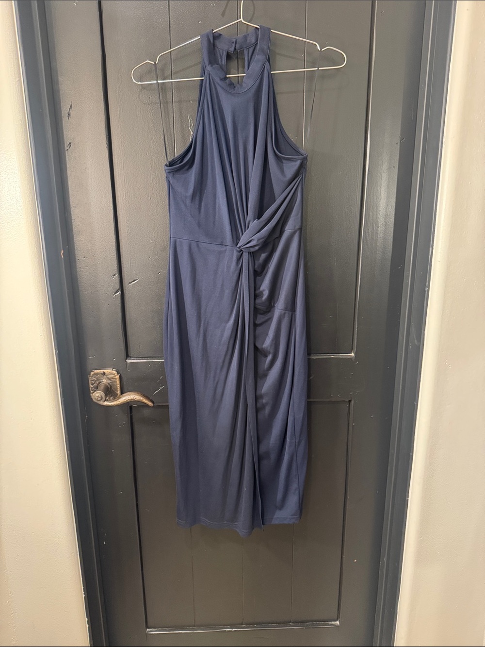 Sugarlips Navy Halter Knot-Front Maxi Dress